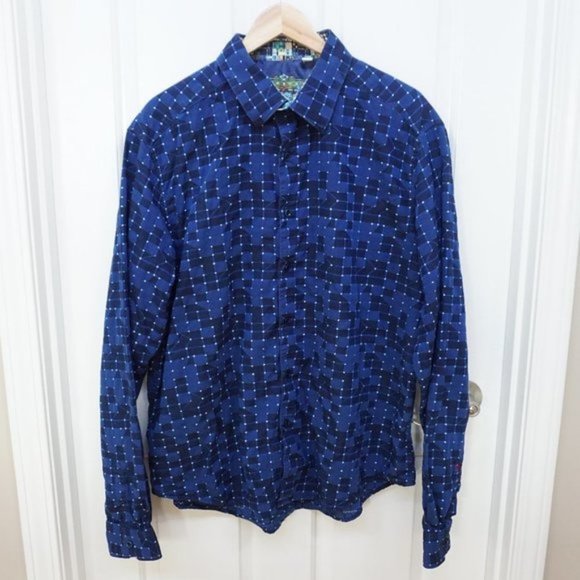 **SOLD** Robert Graham | Flip Collar/Sleeve Blue Shirt - Picture 1 of 8